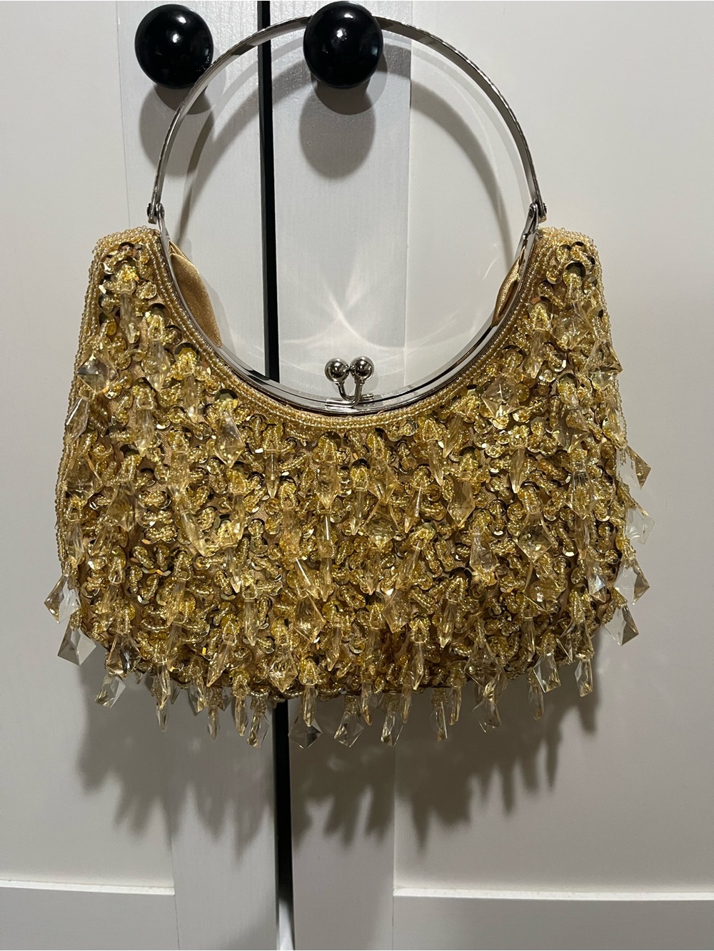 Gold Beaded Evening Handbag - Women's Glam Fashion Bag